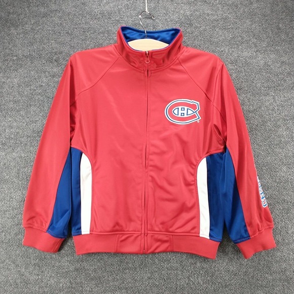 NHL Boys Montreal Canadiens Full Zip Jacket Medium Red Blue Raglan Embroidered - Picture 2 of 14
